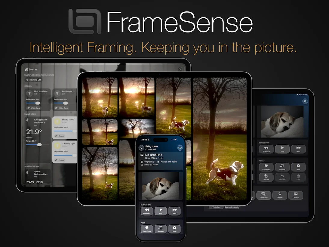 FrameSense slideshow displayed on an iPad