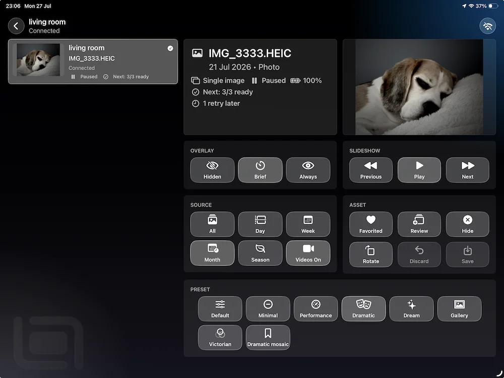 FrameSense remote dashboard on iPad
